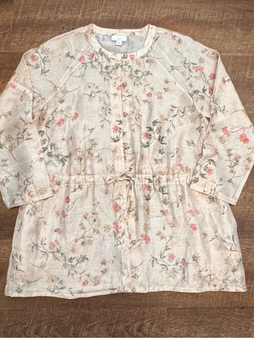 J. Jill Floral Linen Blend Button Front Tunic Top Size Small Cottagecore Boho
